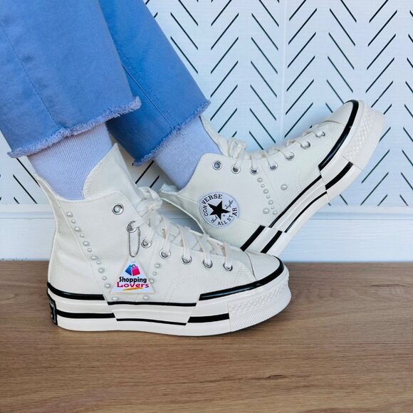 ❤️❤️❤️CONVERSE Chuck 70 Plus Hi Gems Sz 8 Women's Platform Shoes Pearls A10287C - Picture 1 of 13